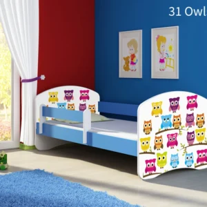Dječji krevet ACMA s motivom, bočna plava 160x80 cm 31 Owls