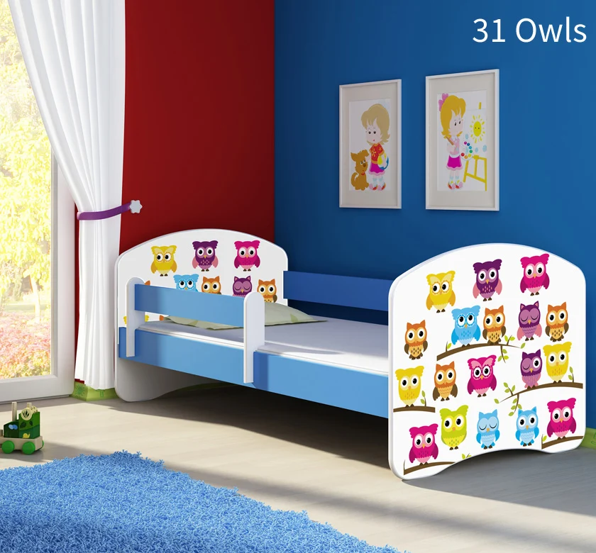 Dječji krevet ACMA s motivom, bočna plava 160x80 cm 31 Owls