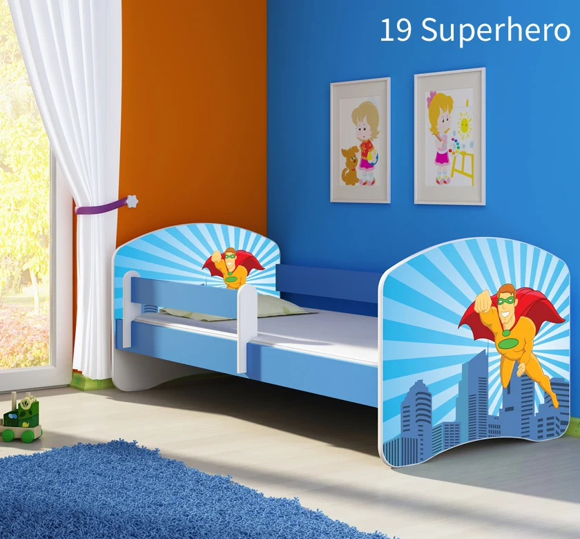 Dječji krevet ACMA s motivom, bočna plava 160x80 cm 19 Superhero