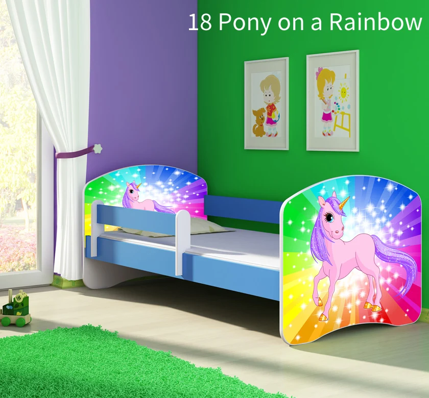 Dječji krevet ACMA s motivom, bočna plava 160x80 cm 18 Pony on rainbow