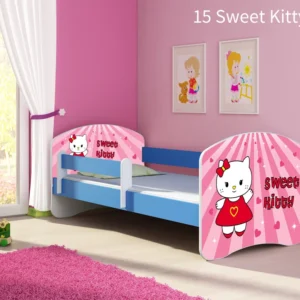 Dječji krevet ACMA s motivom, bočna plava 160x80 cm 15 Sweet Kitty