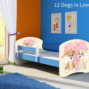 Dječji krevet ACMA s motivom, bočna plava 160x80 cm 12 Dogs Love