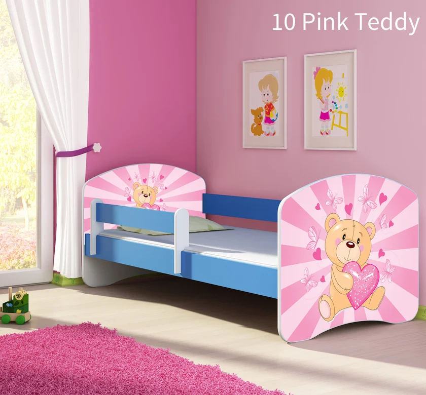 Dječji krevet ACMA s motivom, bočna plava 160x80 cm 10 Pink Teddy Bear