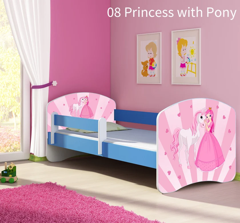 Dječji krevet ACMA s motivom, bočna plava 160x80 cm 08 Princess Pony