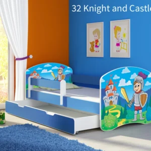 Dječji krevet ACMA s motivom, bočna plava + ladica 140x70 cm 32 Knight