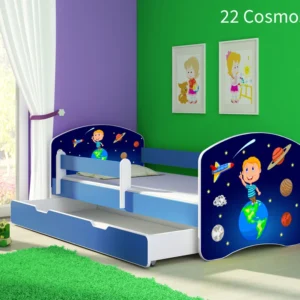 Dječji krevet ACMA s motivom, bočna plava + ladica 140x70 cm 22 Cosmos