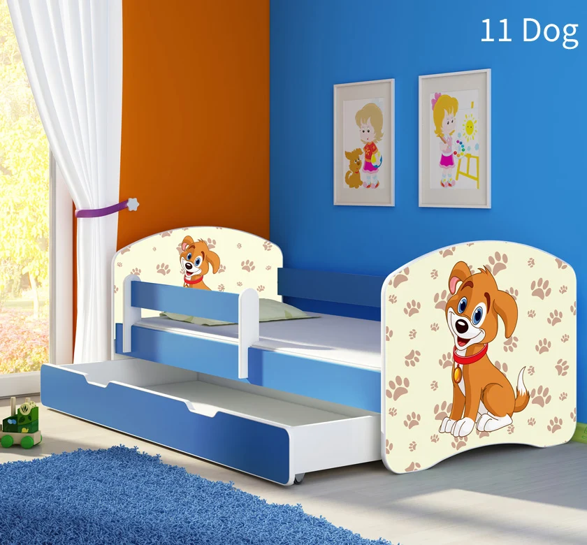 Dječji krevet ACMA s motivom, bočna plava + ladica 140x70 cm 11 Dog