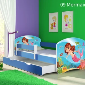 Dječji krevet ACMA s motivom, bočna plava + ladica 140x70 cm 09 Mermaid