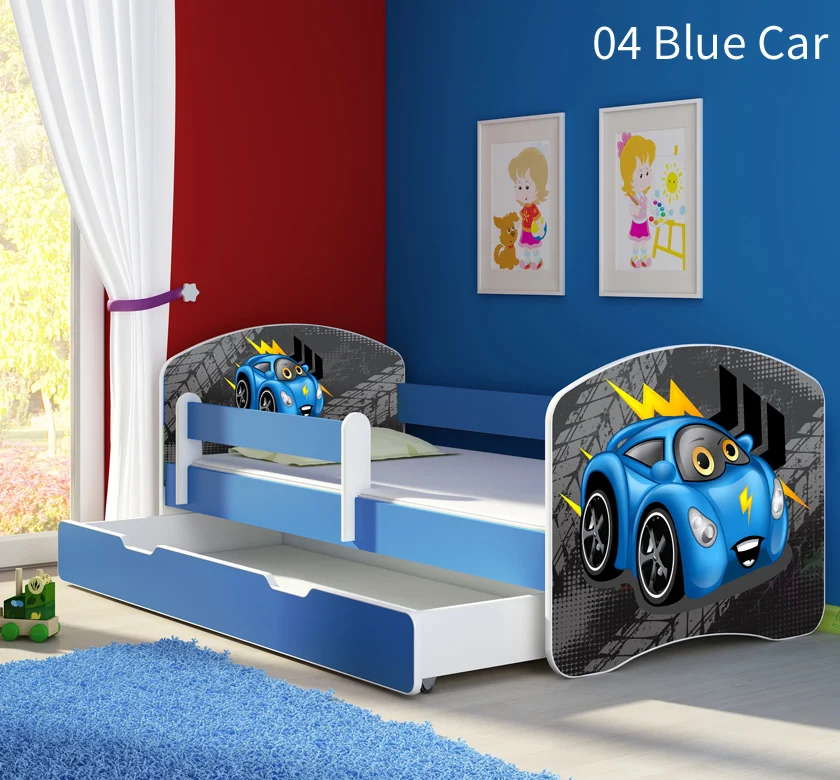Dječji krevet ACMA s motivom, bočna plava + ladica 140x70 cm 04 Blue Car