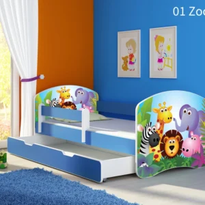 Dječji krevet ACMA s motivom, bočna plava + ladica 180x80 cm