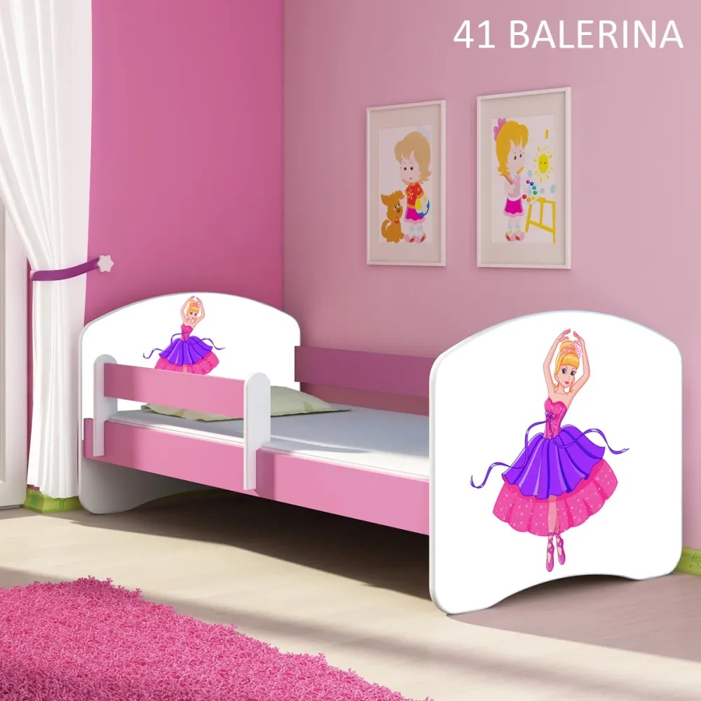 Dječji krevet ACMA s motivom, bočna roza 140x70 cm 41 Balerina