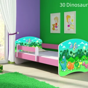 Dječji krevet ACMA s motivom, bočna roza 140x70 cm 30 Dinosaurs