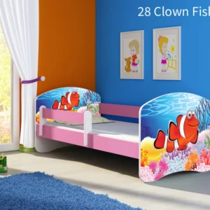 Dječji krevet ACMA s motivom, bočna roza 140x70 cm 28 Clown Fish