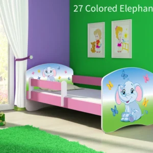 Dječji krevet ACMA s motivom, bočna roza 140x70 cm 27 Colored Elephant