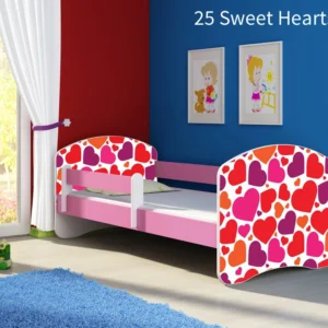 Dječji krevet ACMA s motivom, bočna roza 140x70 cm 25 Sweet hearts