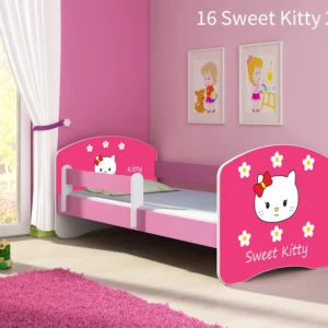 Dječji krevet ACMA s motivom, bočna roza 140x70 cm 16 Sweet Kitty 2