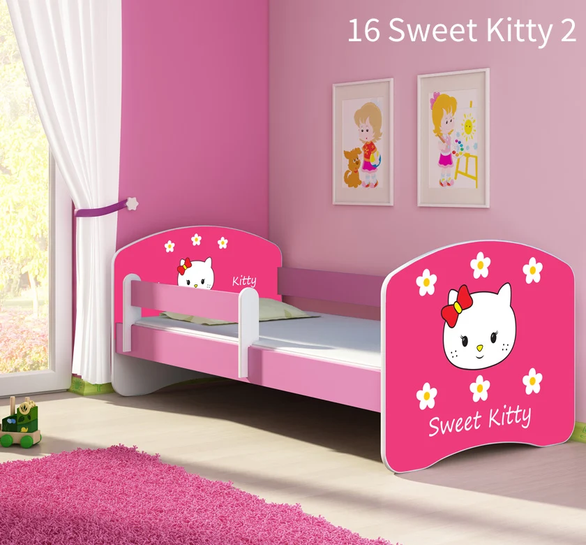 Dječji krevet ACMA s motivom, bočna roza 140x70 cm 16 Sweet Kitty 2