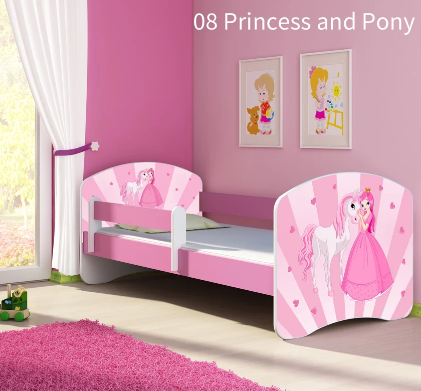Dječji krevet ACMA s motivom, bočna roza 140x70 cm 08 Princess Pony