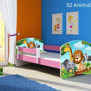 Dječji krevet ACMA s motivom, bočna roza 140x70 cm 02 Animals