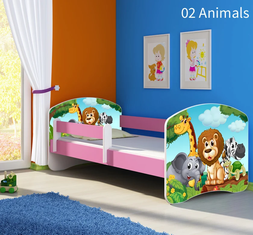 Dječji krevet ACMA s motivom, bočna roza 140x70 cm 02 Animals