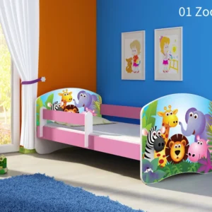 Dječji krevet ACMA s motivom, bočna roza 140x70 cm 01 Zoo