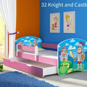 Dječji krevet ACMA s motivom, bočna roza + ladica 180x80 cm 32 Knight