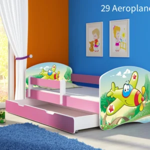 Dječji krevet ACMA s motivom, bočna roza + ladica 180x80 cm 29 Aeroplane