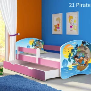 Dječji krevet ACMA s motivom, bočna roza + ladica 180x80 cm 21 Pirates