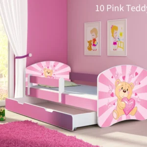 Dječji krevet ACMA s motivom, bočna roza + ladica 180x80 cm 10 Pink Teddy Bear