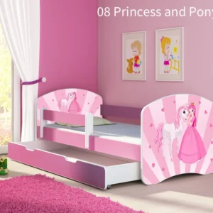 Dječji krevet ACMA s motivom, bočna roza + ladica 180x80 cm 08 Princess Pony