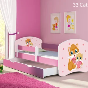 Dječji krevet ACMA s motivom, bočna roza + ladica 160x80 cm 33 Cats