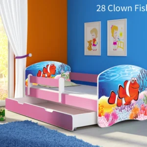 Dječji krevet ACMA s motivom, bočna roza + ladica 160x80 cm 28 Clown Fish