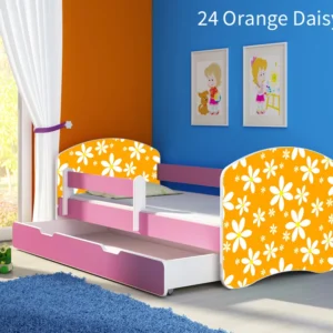 Dječji krevet ACMA s motivom, bočna roza + ladica 160x80 cm 24 Orange Daisy