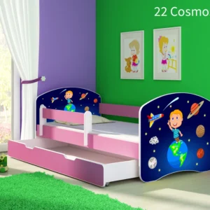 Dječji krevet ACMA s motivom, bočna roza + ladica 160x80 cm 22 Cosmos