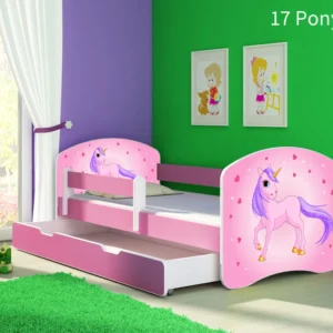 Dječji krevet ACMA s motivom, bočna roza + ladica 160x80 cm 17 Pony