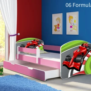 Dječji krevet ACMA s motivom, bočna roza + ladica 160x80 cm 06 Formula 1