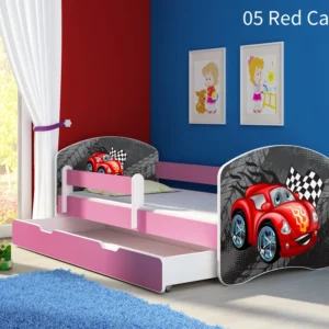 Dječji krevet ACMA s motivom, bočna roza + ladica 160x80 cm 05 Red Car