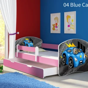 Dječji krevet ACMA s motivom, bočna roza + ladica 160x80 cm 04 Blue Car