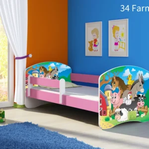 Dječji krevet ACMA s motivom, bočna roza 180x80 cm 34 Farm