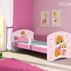 Dječji krevet ACMA s motivom, bočna roza 180x80 cm 33 Cats