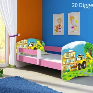 Dječji krevet ACMA s motivom, bočna roza 180x80 cm 20 Digger