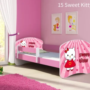 Dječji krevet ACMA s motivom, bočna roza 180x80 cm 15 Sweet Kitty