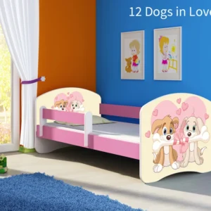 Dječji krevet ACMA s motivom, bočna roza 180x80 cm 12 Dogs Love