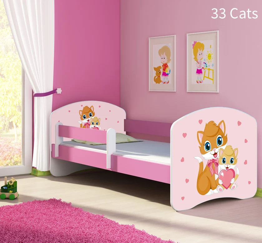 Dječji krevet ACMA s motivom, bočna roza 160x80 cm 33 Cats