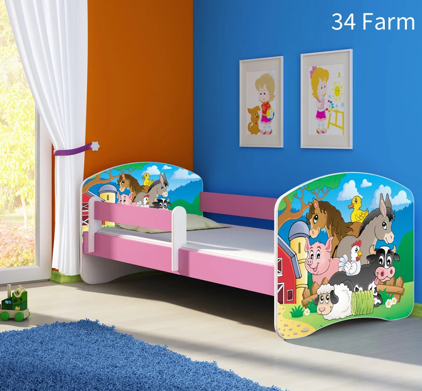Dječji krevet ACMA s motivom, bočna roza 160x80 cm 34 Farm