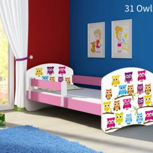 Dječji krevet ACMA s motivom, bočna roza 160x80 cm 31 Owls