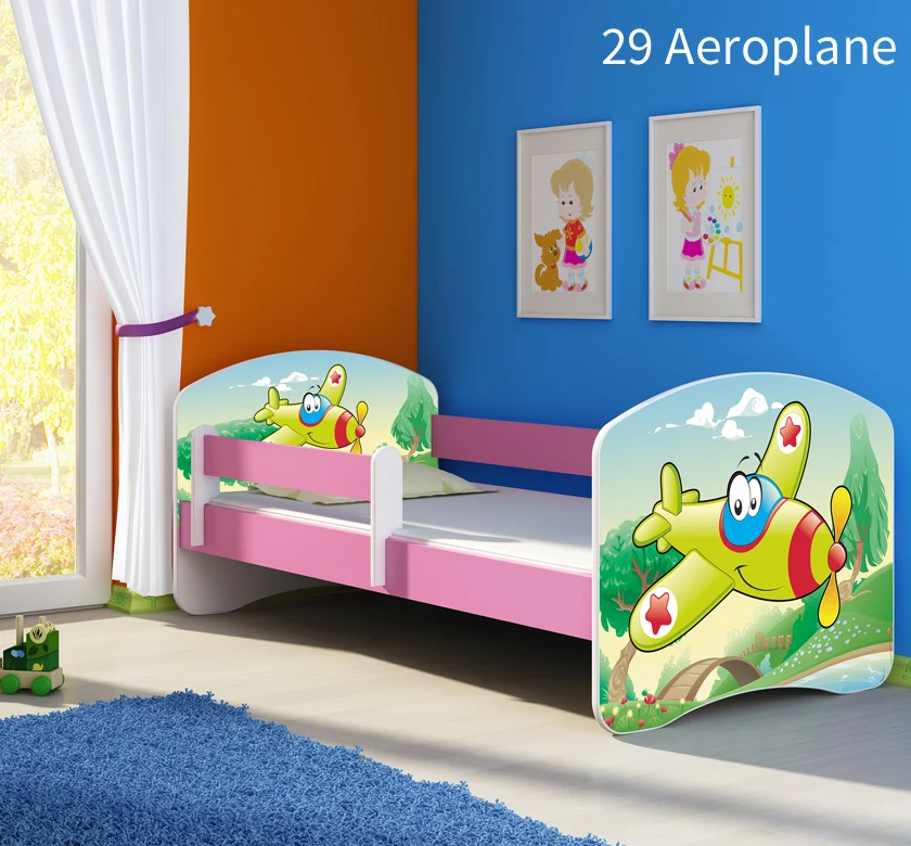 Dječji krevet ACMA s motivom, bočna roza 160x80 cm 29 Aeroplane