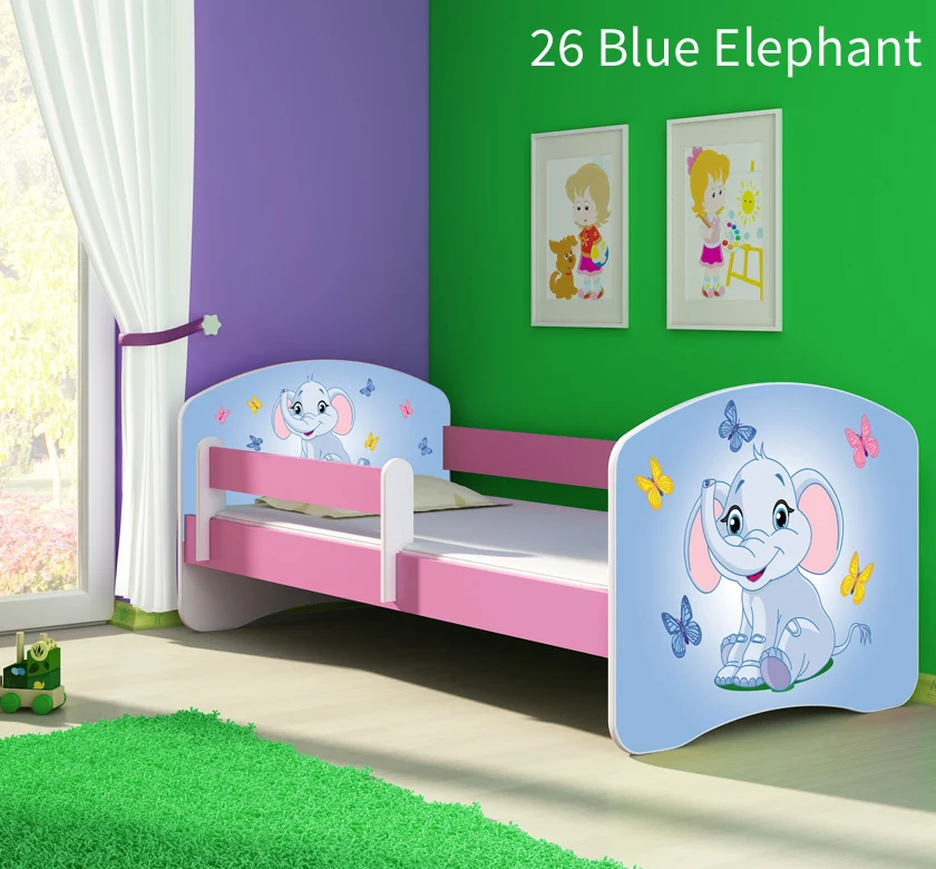 Dječji krevet ACMA s motivom, bočna roza 160x80 cm 26 Blue Elephant