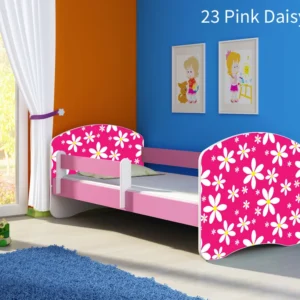 Dječji krevet ACMA s motivom, bočna roza 160x80 cm 23 Pink Daisy