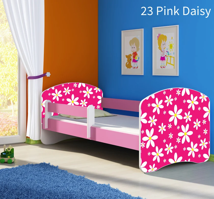 Dječji krevet ACMA s motivom, bočna roza 160x80 cm 23 Pink Daisy